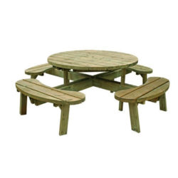 Round Wooden Garden Picnic Table with Fixed Seats